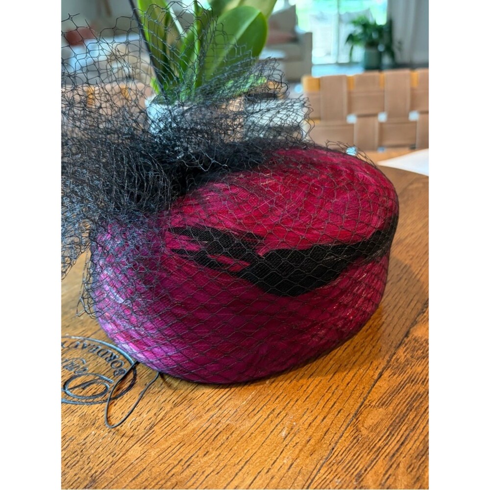Mr. D’s Fuchsia Pillbox Fascinator with Black Veil